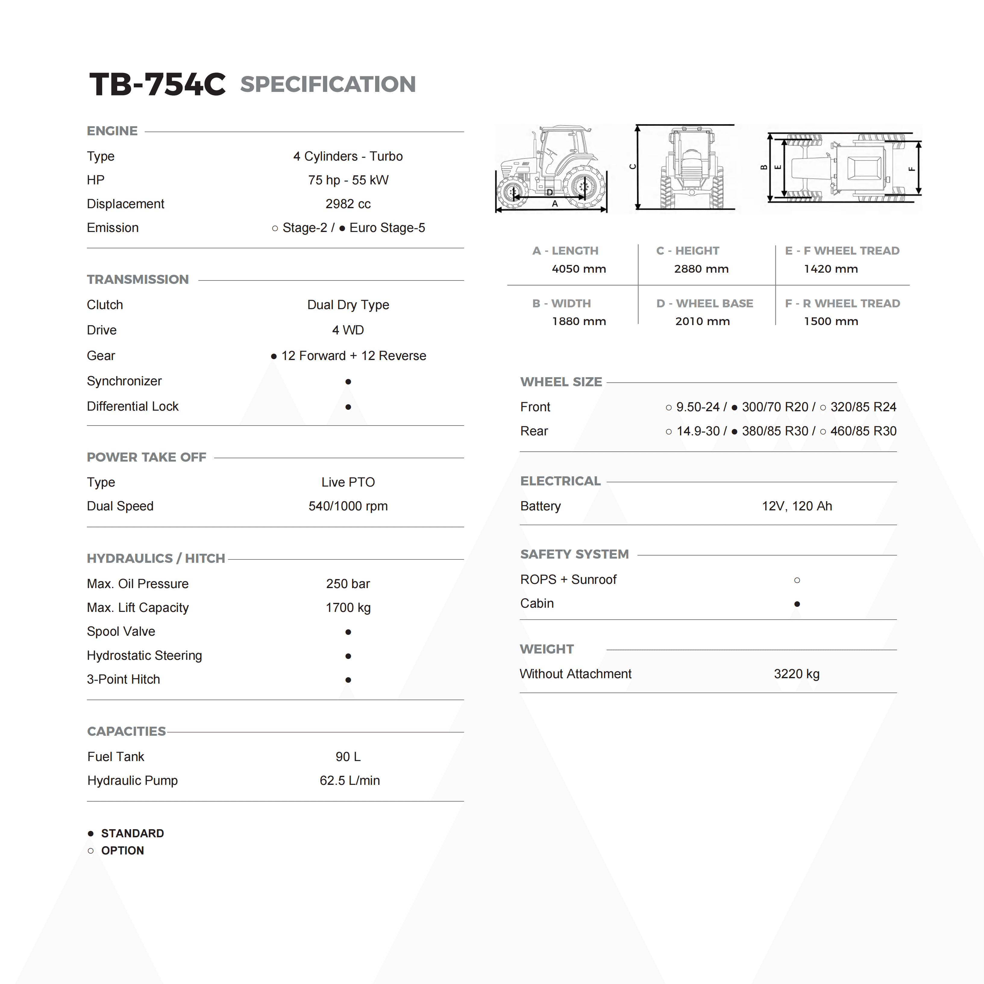 SAILLONG TB-754C Euro V — Fabrička specifikacija